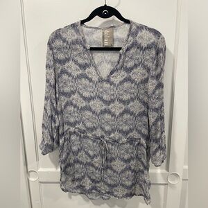 Anthropologie Dolan Patterned Blouse in Blue and Cream